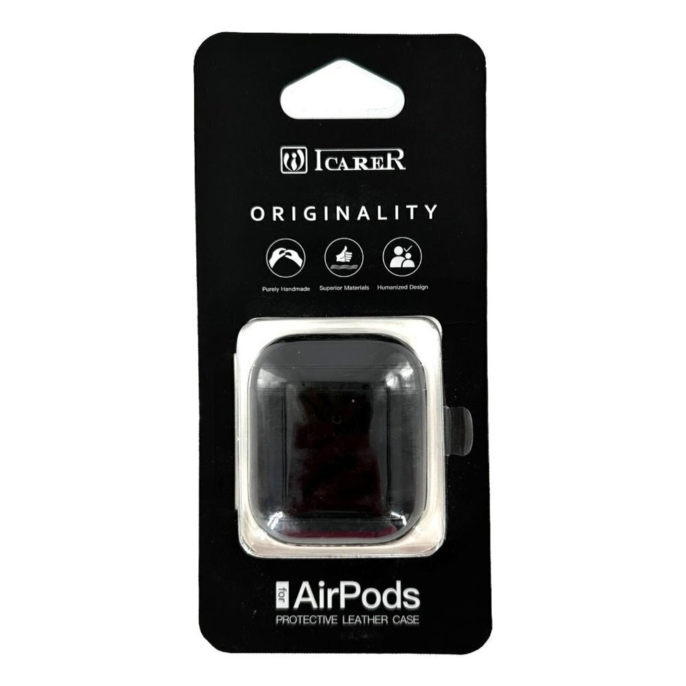 NEW in Pkg ICARER Black Leather AirPods Protective Case